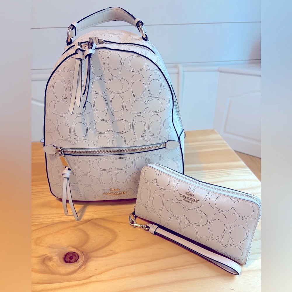 Coach Signature Chalk Backpack Purse and Wallet